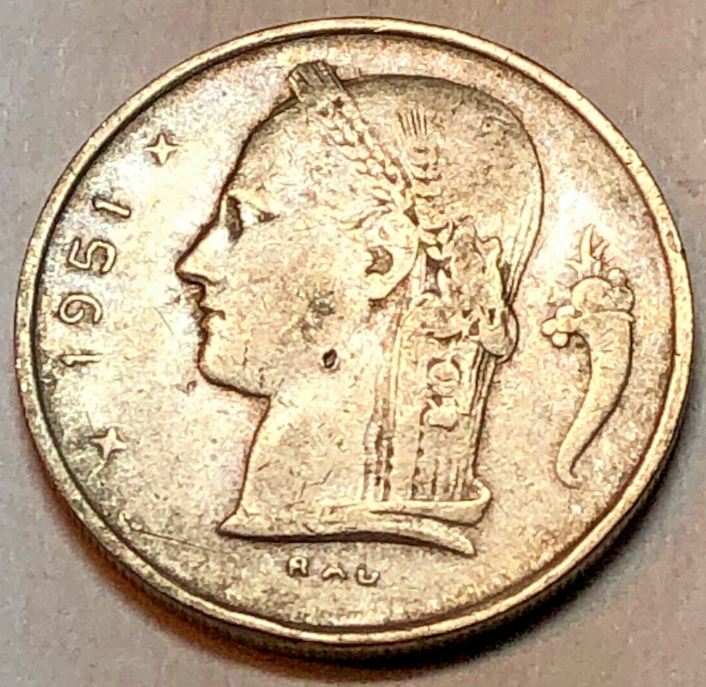 1951 Belgium 1 One Franc Coin