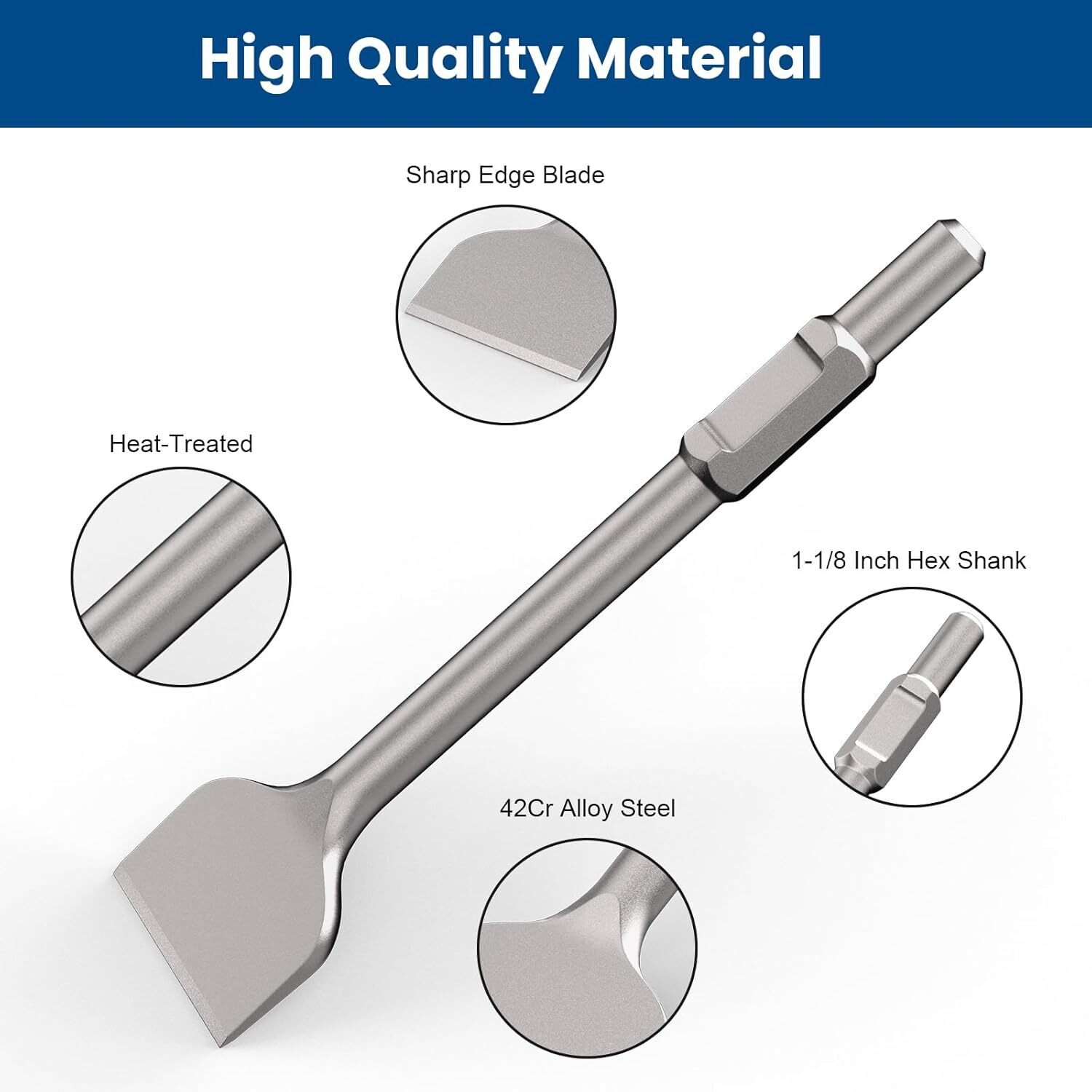 TOOVEM 1-1/8" Hex Shank Masonry Chisel, 4'' Wide Alloy Steel Scraping Chisel Bit
