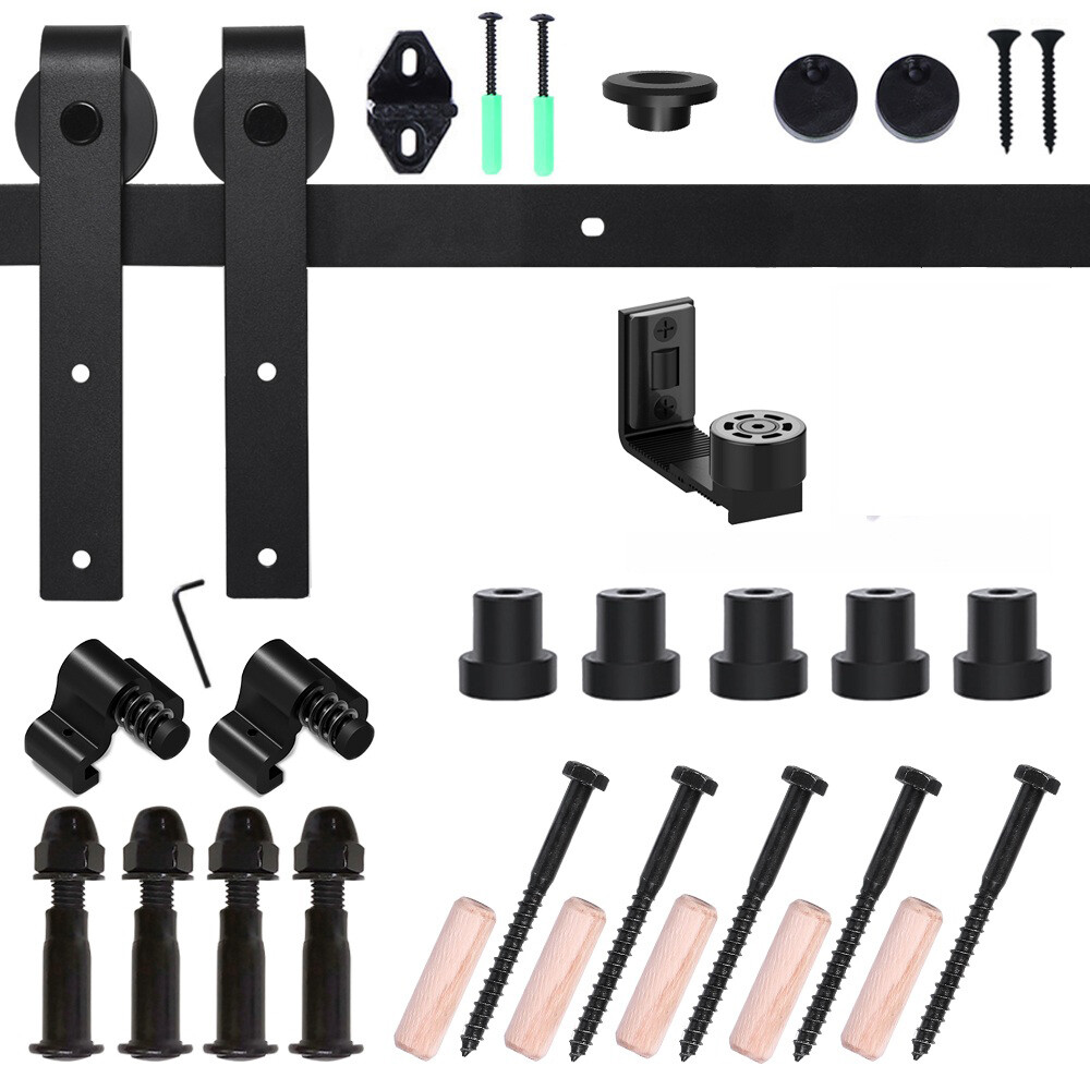 4FT-20FT Sliding Barn Door Hardware Closet Track Kit & Adjustable Floor Guide