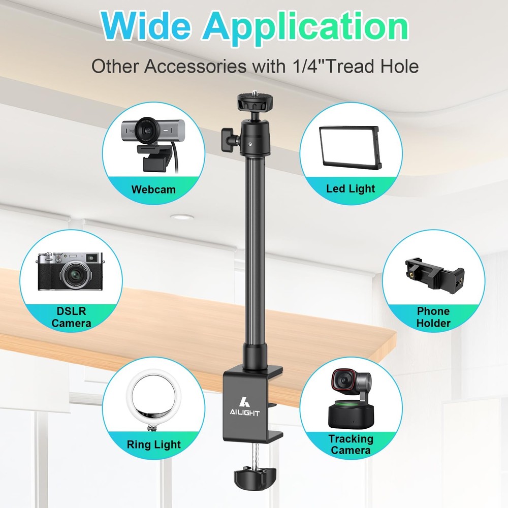 Ailight Camera Desk Mount Webcam Stand, Adjustable Table Camera Stand with 1/...