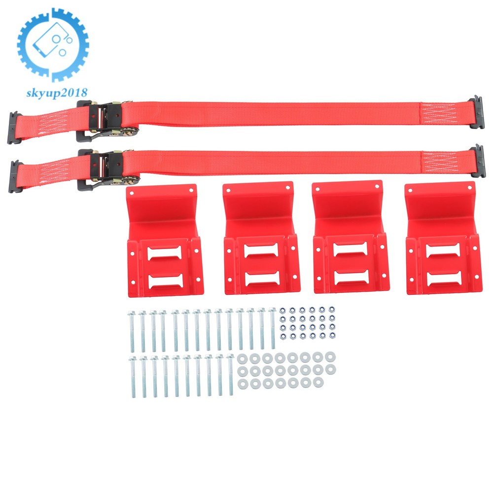 For ATV Trailer UTV Red E Track Wheel Chock Set&8' Red Ratchet Straps Polyester