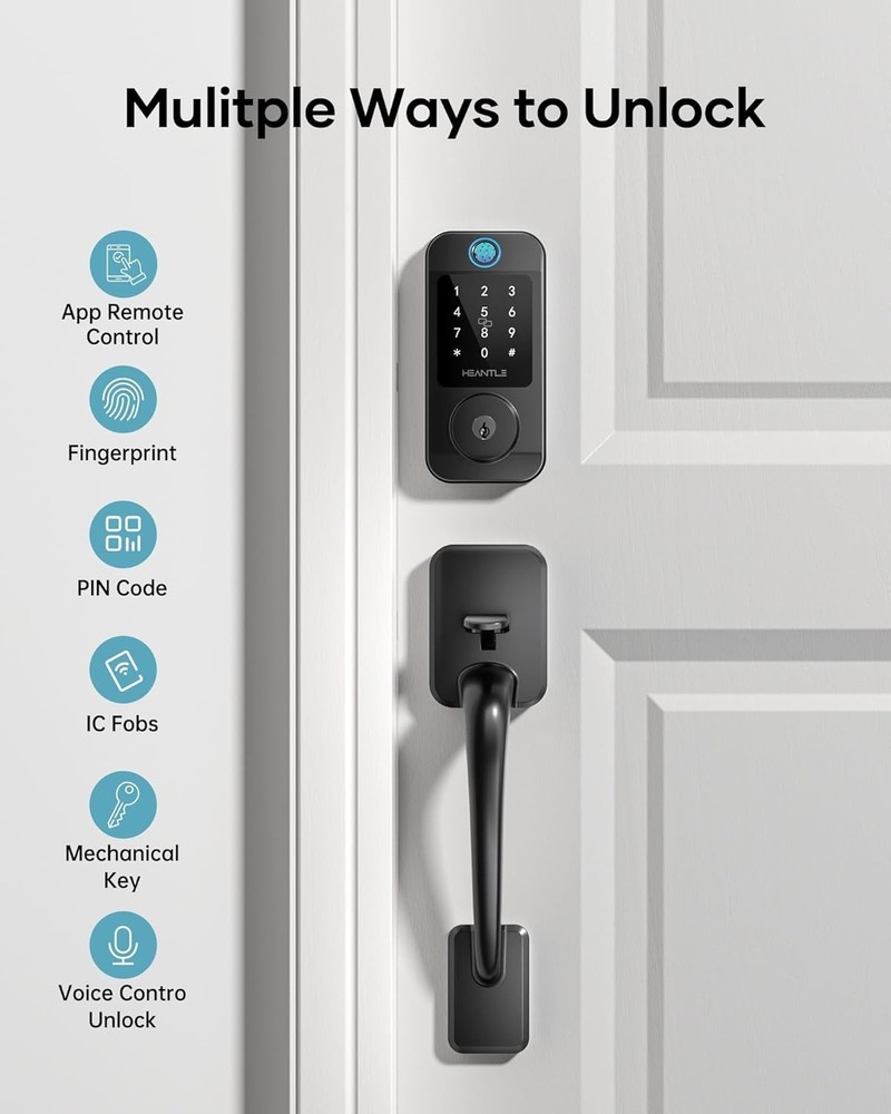 WiFi Smart Front Door Lock Handle Set Fingerprint Keyless Entry Digital Deadbolt
