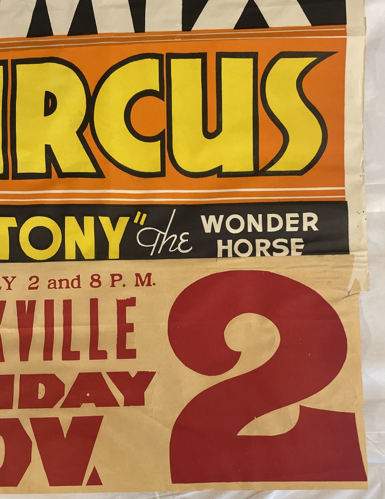 Vintage 35.5x21 Inch Tom Mix Circus Poster “Tony” The Wonder Horse Knoxville Ten