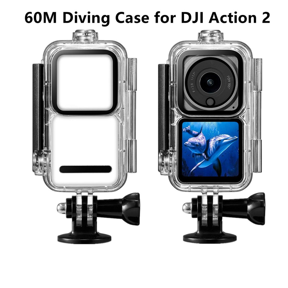 60M Waterproof Surfing Diving Case Camera Housing Shell w/ Base For DJI Action2