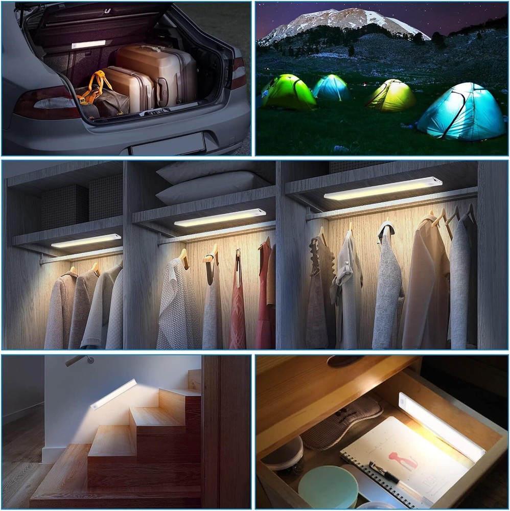 3 Pack LED Under Cabinet Lights Rechargeable Motion Sensor 3 Color Dimmable Lamp