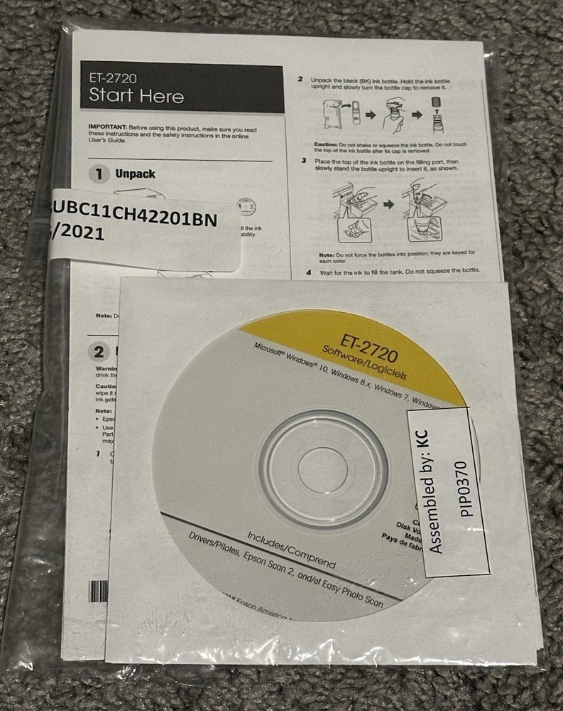 Epson ET-2720 Software CD Drivers Disc + Start Here Manual Replacement OEM