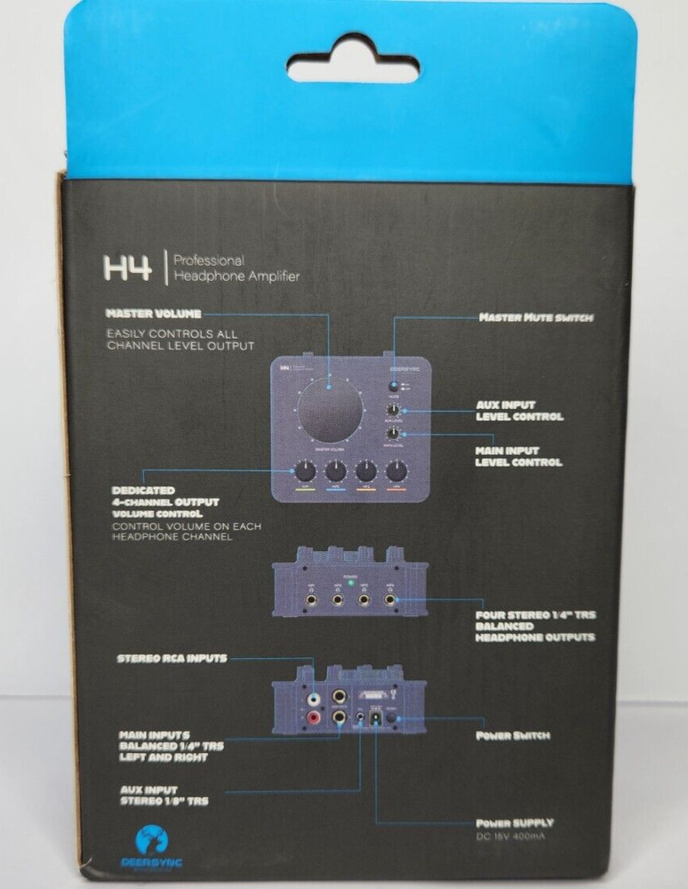 Deersync H4 4-Channel Professional Studio Headphone Amplifier