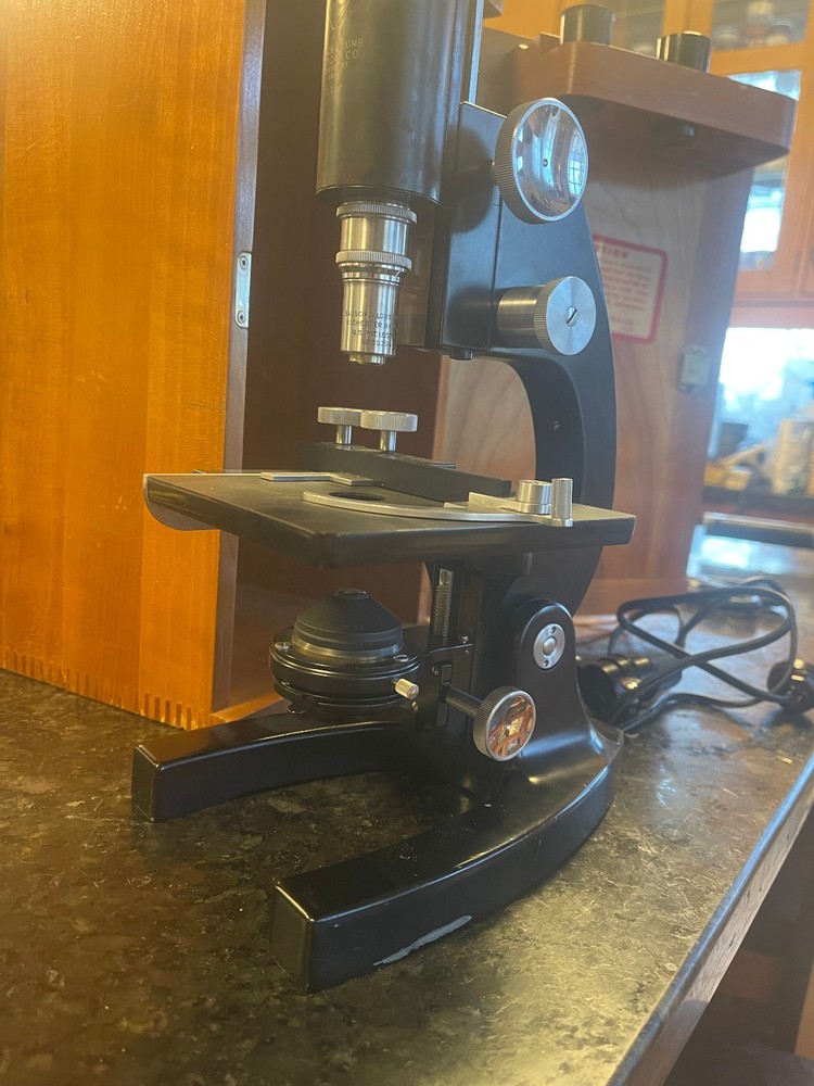 Antique Bausch & Lomb Microscope With Original Wooden Case Optics