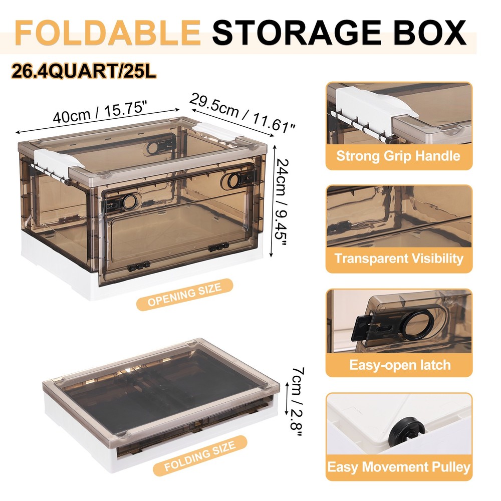 26.4 Quart Plastic Stackable Storage Bins Foldable Box for Bedroom(White)