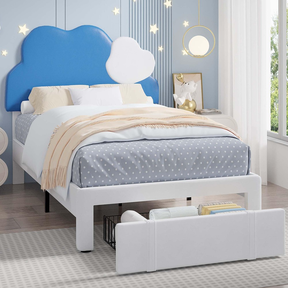 Twin Size Bed Frame, Upholstered Platform Bedframe with Height Adjustable Clo...