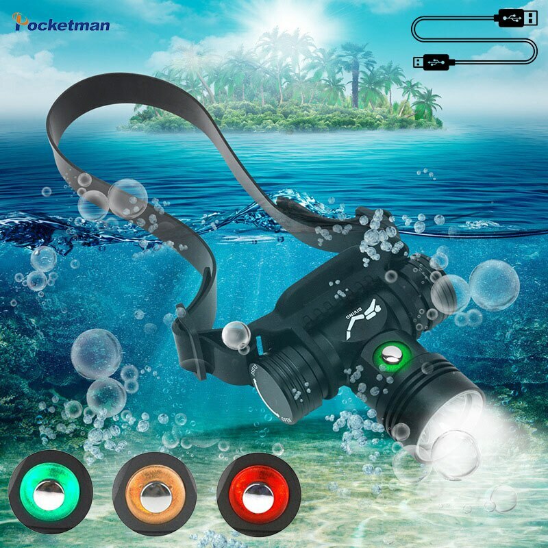 LED Diving Headlamp Underwater Headlight Scuba Head Flashlight Torch IPX8