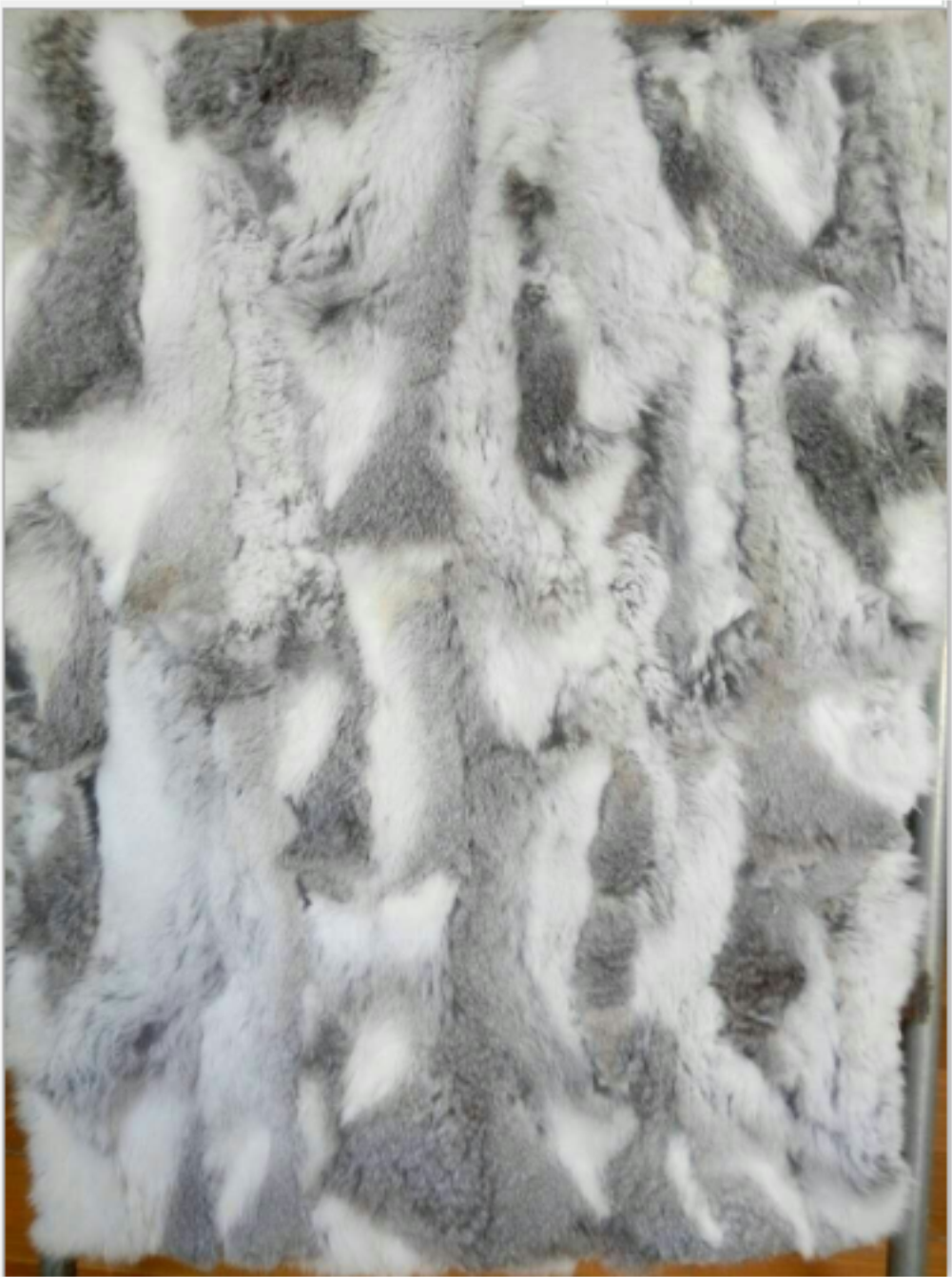 Real Rabbit FUR Throw Blanket Patchwork Skin Fur Rug 42" x 22" Pelz Leather Pelt