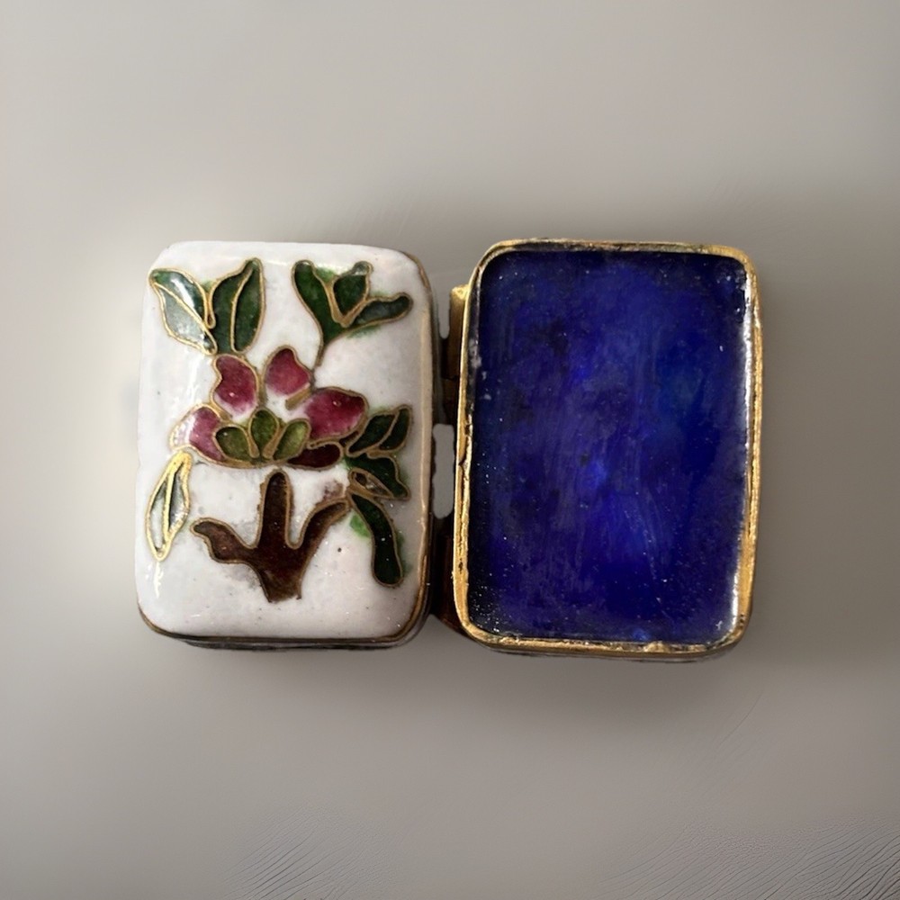 Mini Hinged Vintage Rectangular Cloisonné Trinket Box