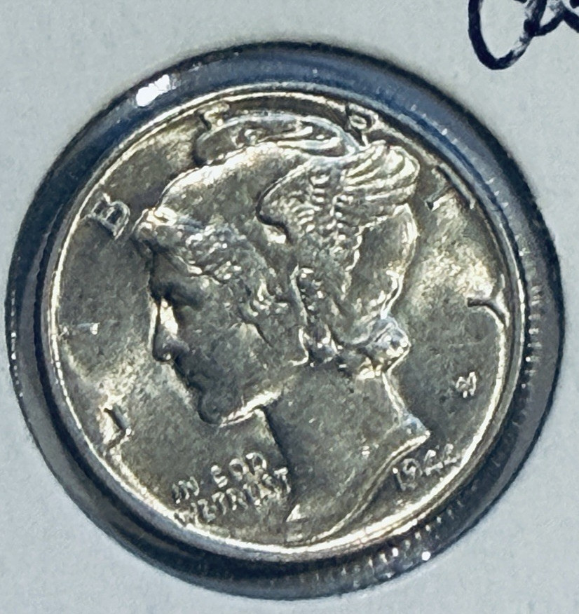 1944-P Mercury 10c 90% SILVER ~ GEM BU ~ Partial Split Bands ~ GR8 Luster ~ B92