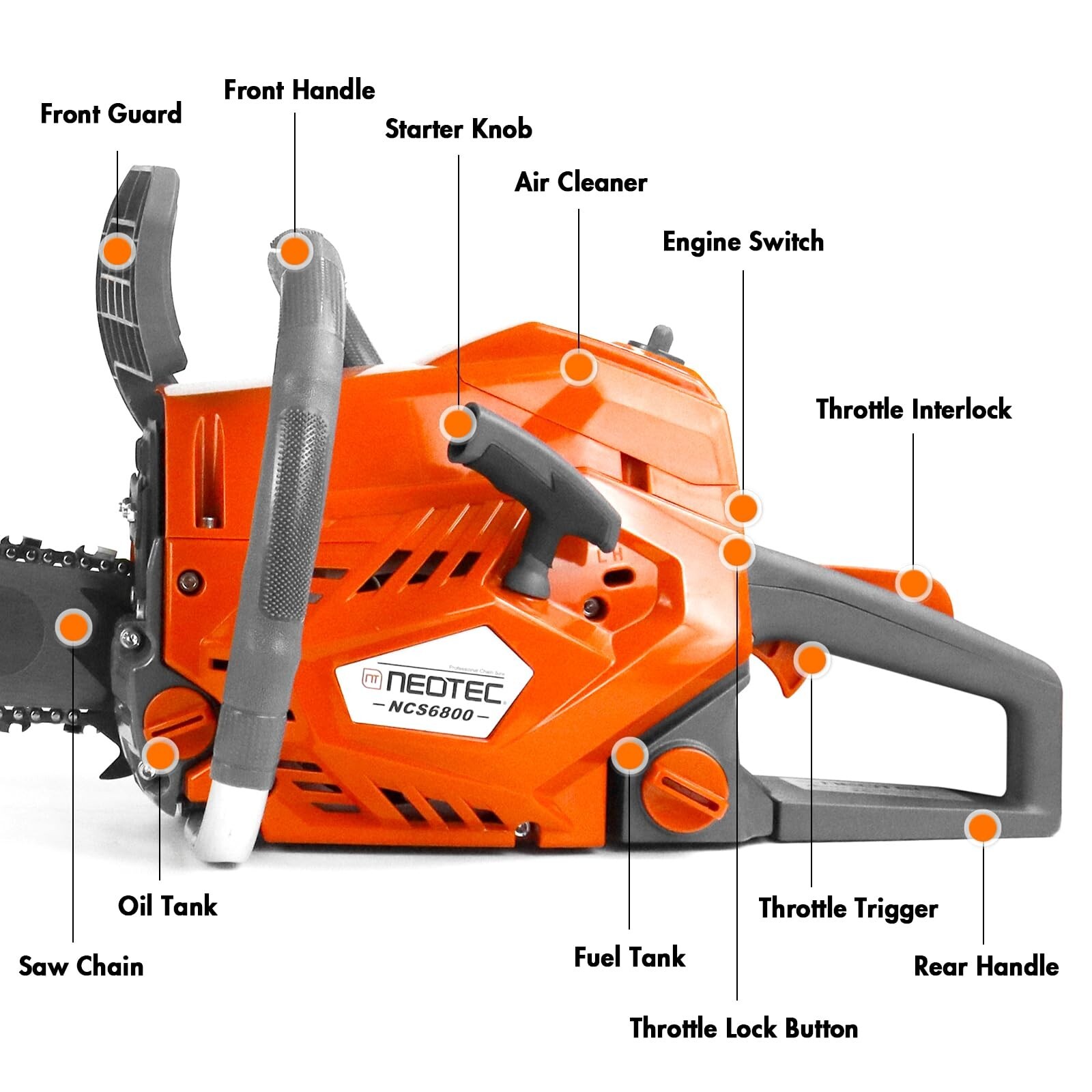68CC 22'' 24'' Gasoline Chainsaw Powered Wood Cutting Engine Gas Chain Saw 2 Bar