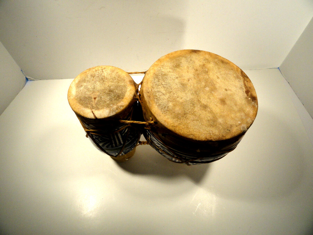 Vintage Moroco Double Bongo Ceramic Tomtom Drum