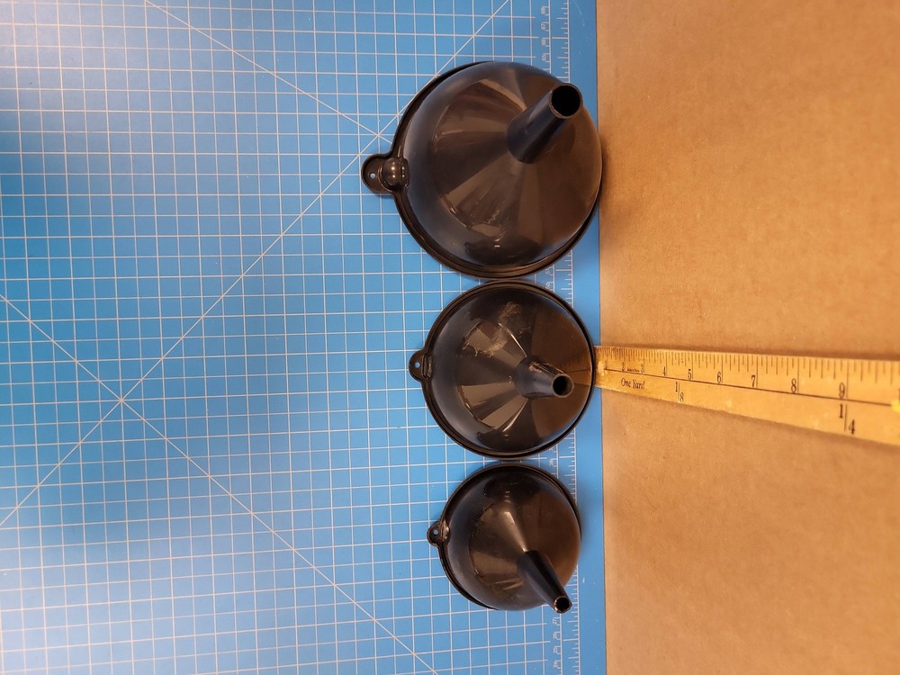 3 Black Plastic Funnels Set Nesting Kitchen Automotive Oil Fluid Transfer