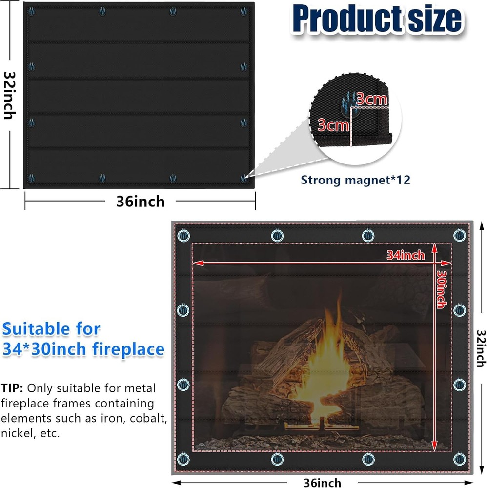 Flame Retardant Magnetic Fireplace Blanket - 36x32