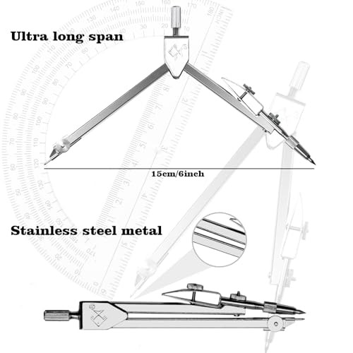Students Geometry Math Set, Drawing Compass and 6 Inch 1-transparent