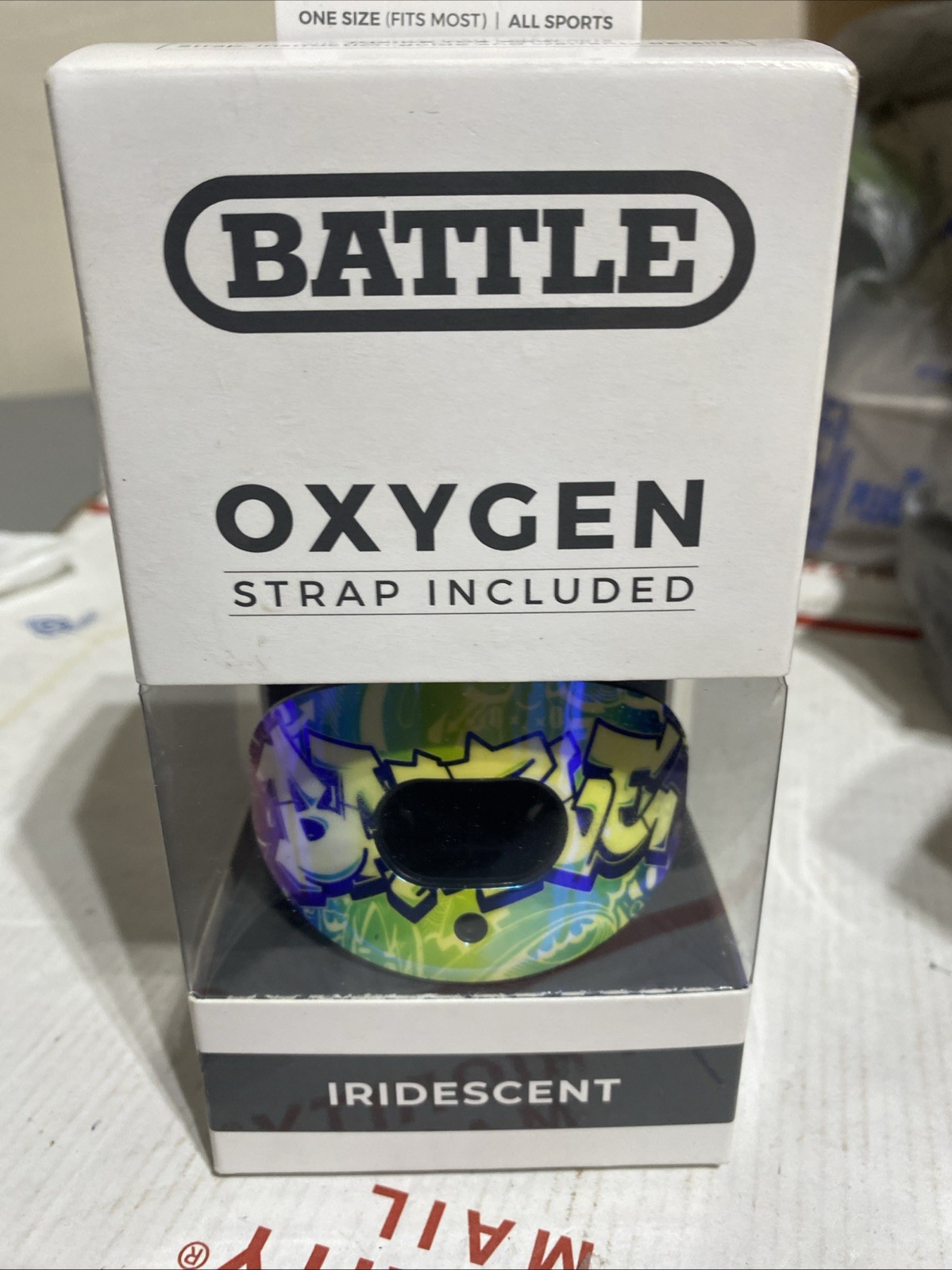 Battle Sports Iridescent Graffiti  Oxygen Football Mouthguard - Blue/Green b3