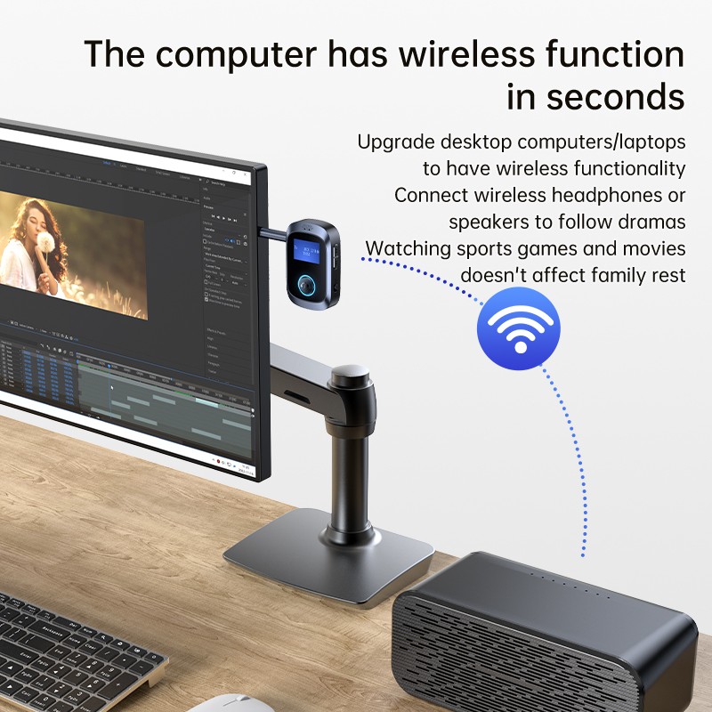 AUX Bluetooth-compatible 5.4 Adapter Car Audio Send Receive 2-in-1 with Screen