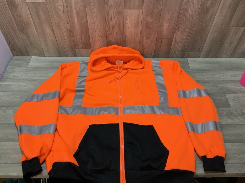 Blaze Orange Reflective Winter Construction Labor Work Jacket Mens 3XL