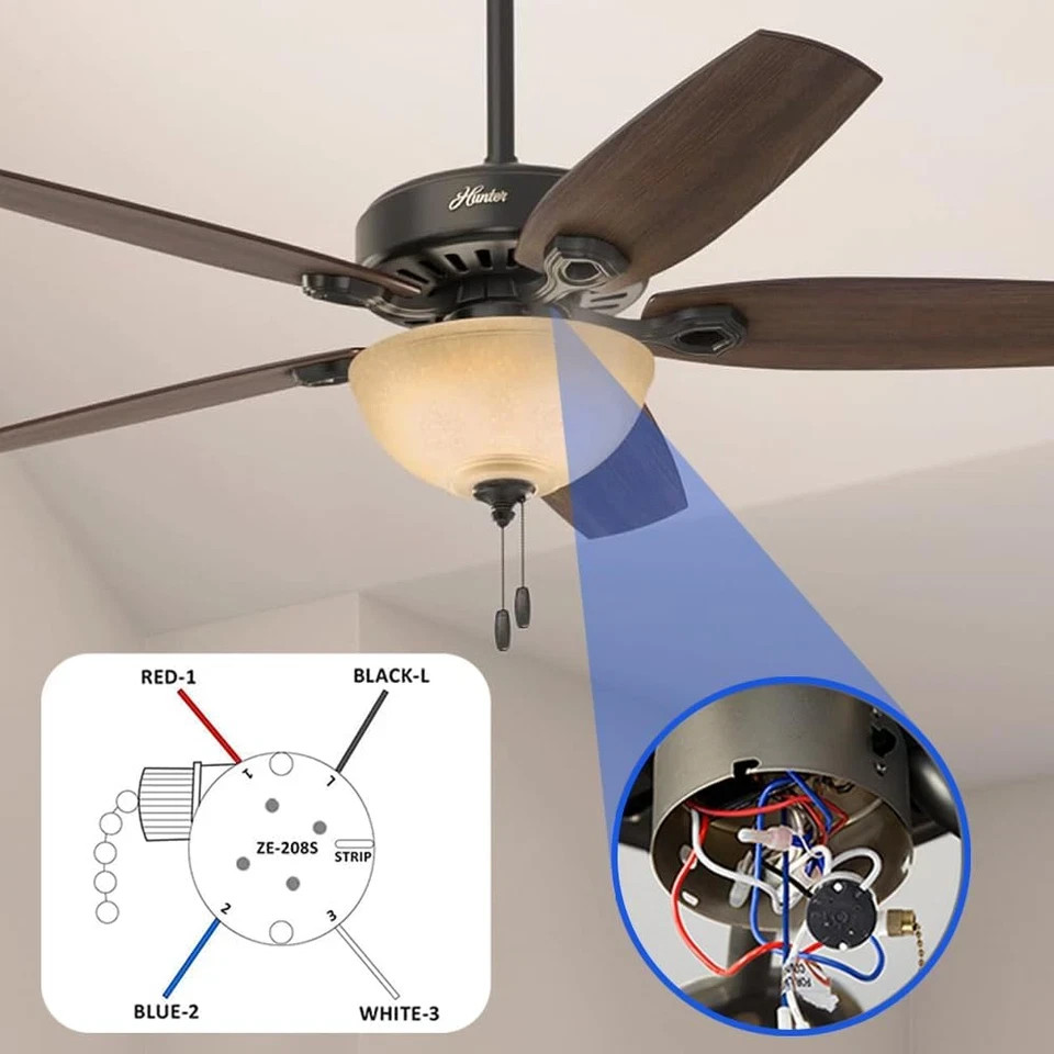 Ceiling Fan Switch Zing Ear Ze-208S E89885 3 Speed 4 Wire Pull Chain Switch Fan