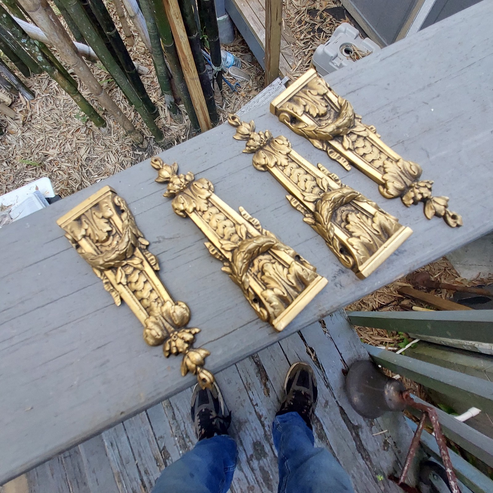 Antique Victorian Brass Furniture Trim Set Of Four Rococo