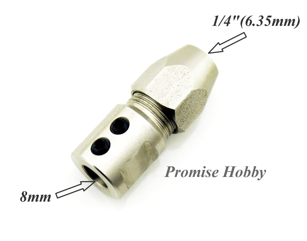 Flex Collet Coupler for 8mm Motor Shaft & 1/4" (6.35mm) Flex Cable RC Model Boat