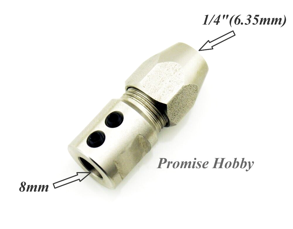 Flex Collet Coupler for 8mm Motor Shaft & 1/4" (6.35mm) Flex Cable RC Model Boat