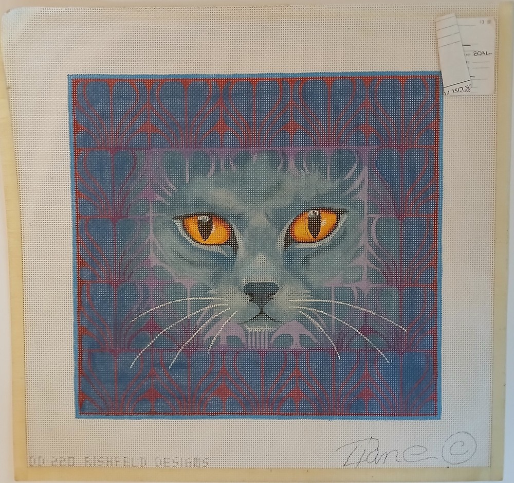 Rishfeld Designs Gray Cat Face Dirks Hand Painted Needlepoint Canvas **READ**