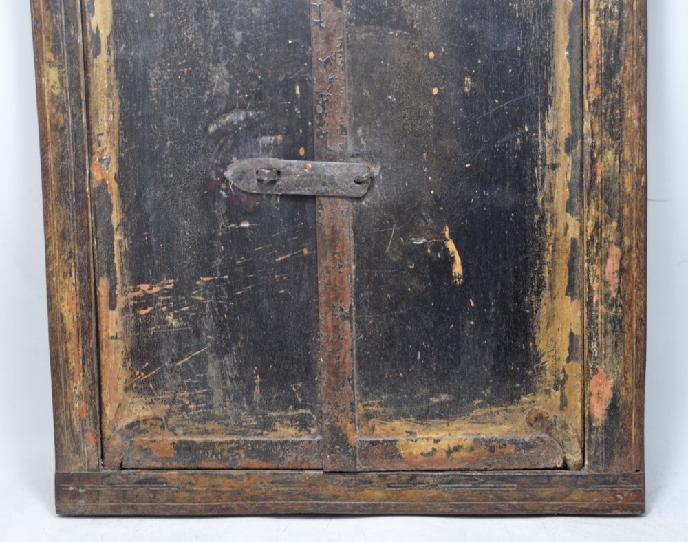 Antique Wooden Wall Décor Window Panel With Frame Original Old Rustic Painted