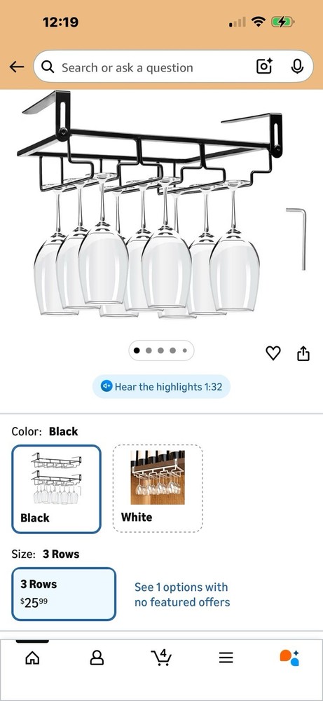 Wine Glass Rack 3 Row Adjustable 2 PCs