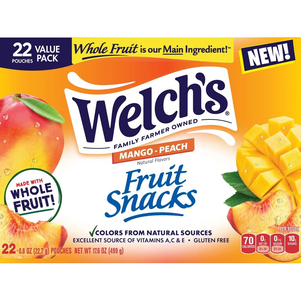 Welch's Fruit Snacks Mango-Peach Soft Fruit Snacks for Stocking Stuffers, .8 oz,