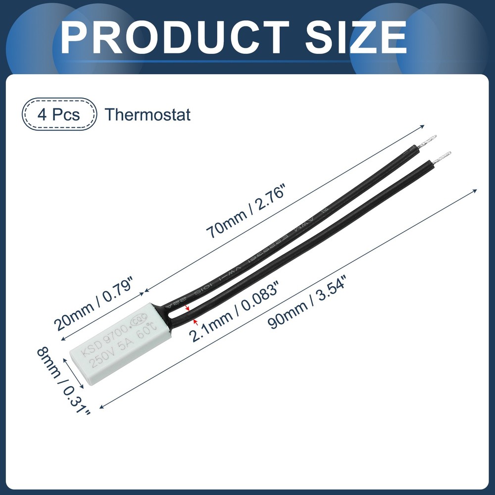 4pcs KSD9700 Thermostat, 60℃ N.C 5A Plastic Temperature Control Switch