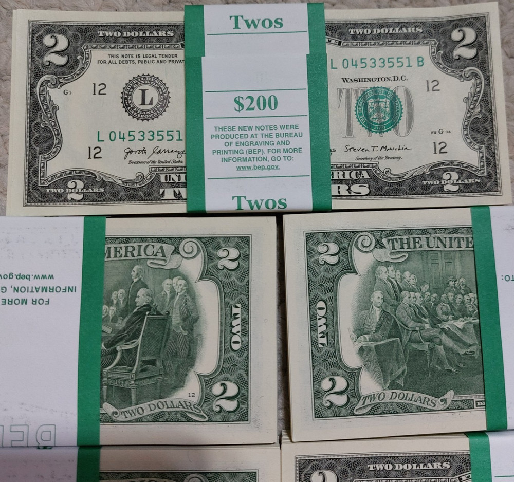 $100 Face Value / 50 QTY ($2 BILLS) TWO DOLLAR BILLS UNCIRCULATED SEQUENTIAL