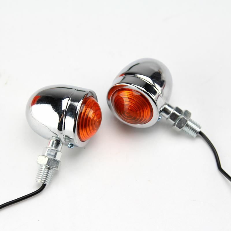 2X 12V Chrome Motorcycle Turn Signals Mini Bullet Blinker Amber Indicator Lights
