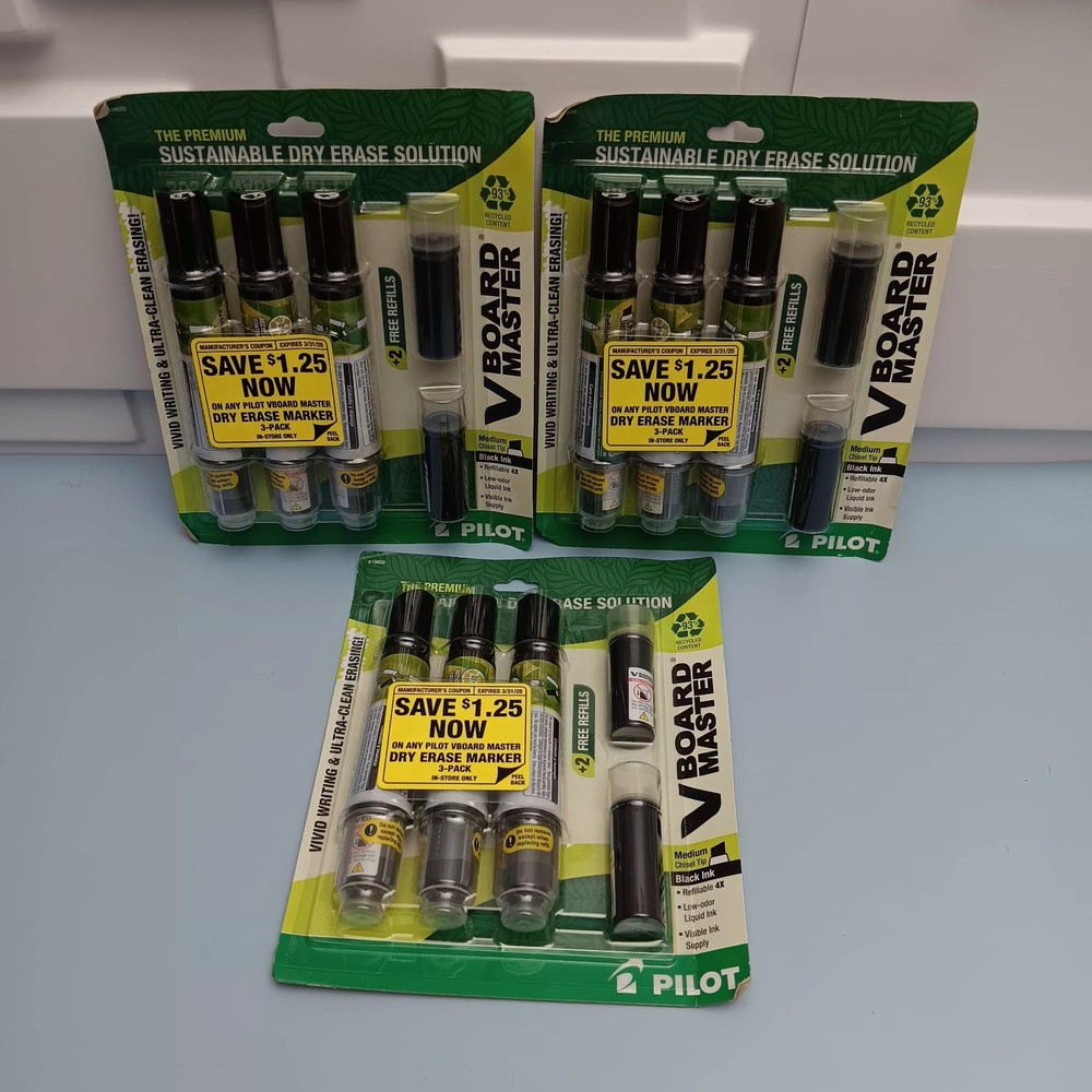 Dry Erase Marker Pilot V Board Master Medium Chisel Tip Black 3 Pack Bundle Of 3