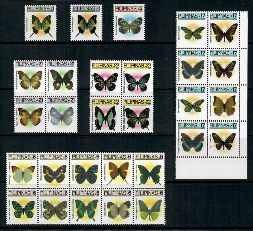 (RP05A) PHILIPPINES - 2005 COMPLETE REGULAR STAMP SETS - BUTTERFLIES. MUH