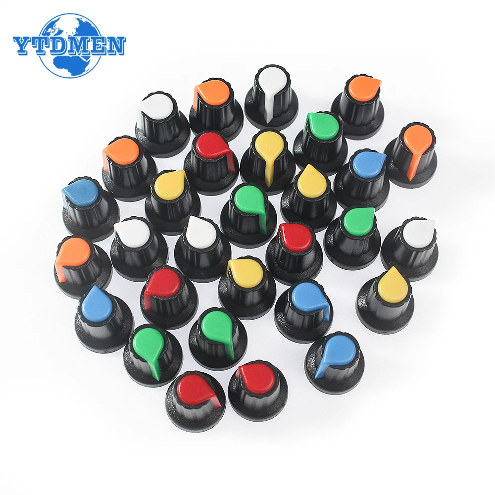 30PCS WH148 AG2 Potentiometer Knobs 15x17mm 6mm Shaft 5 Values