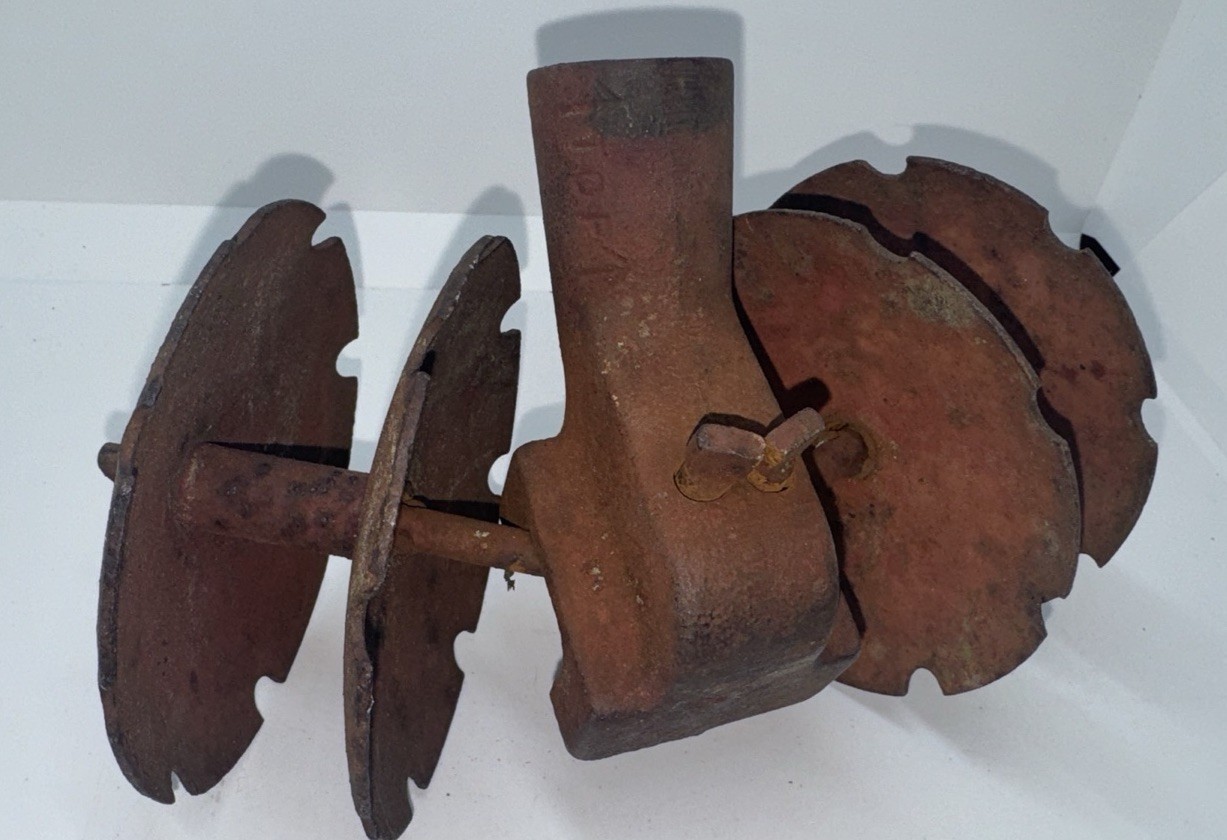 Vintage Cast Iron 4-Disc Garden Harrow Cultivator Attachment - Rustic Farm Tool