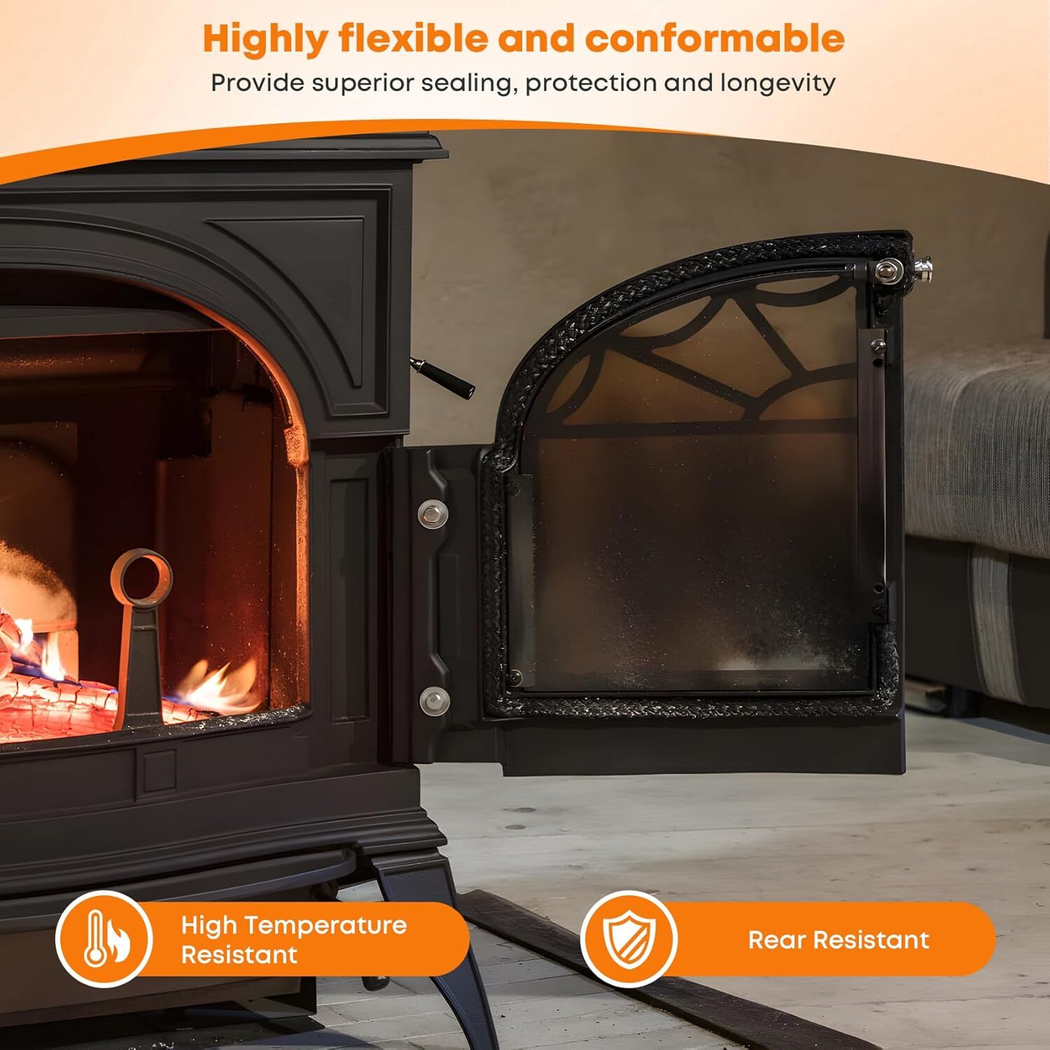 Wood Stove Gasket Graphite Impregnated Fiberglass Rope Seal Rope Replacement