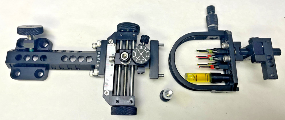 3" DAVIS TARGET SIGHT-Single Knob Mount-4" Ext-BLACK/BLACK KNOBS-(Six-.029 pins)