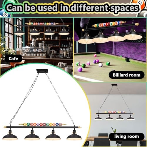 Adjustable Pool Table Lights for 7'-8' Billiard Light Hanging Black 4 Lights