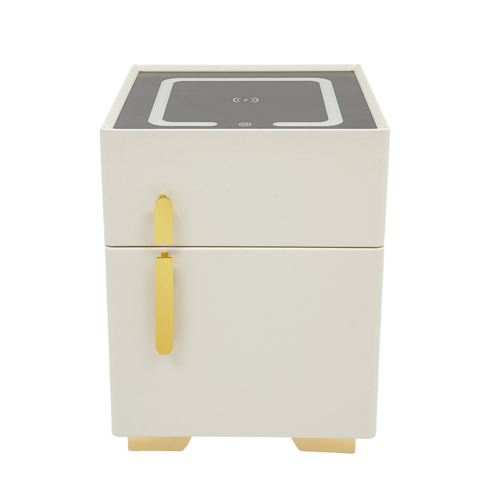 Led Nightstand with Wireless Charging and Safe Box Night Stand, Bedside Table