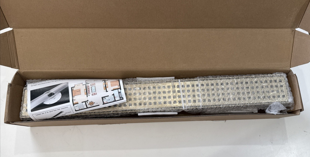 24" Linear Shower Drain, Gold Rectangular Floor Drain with accessories