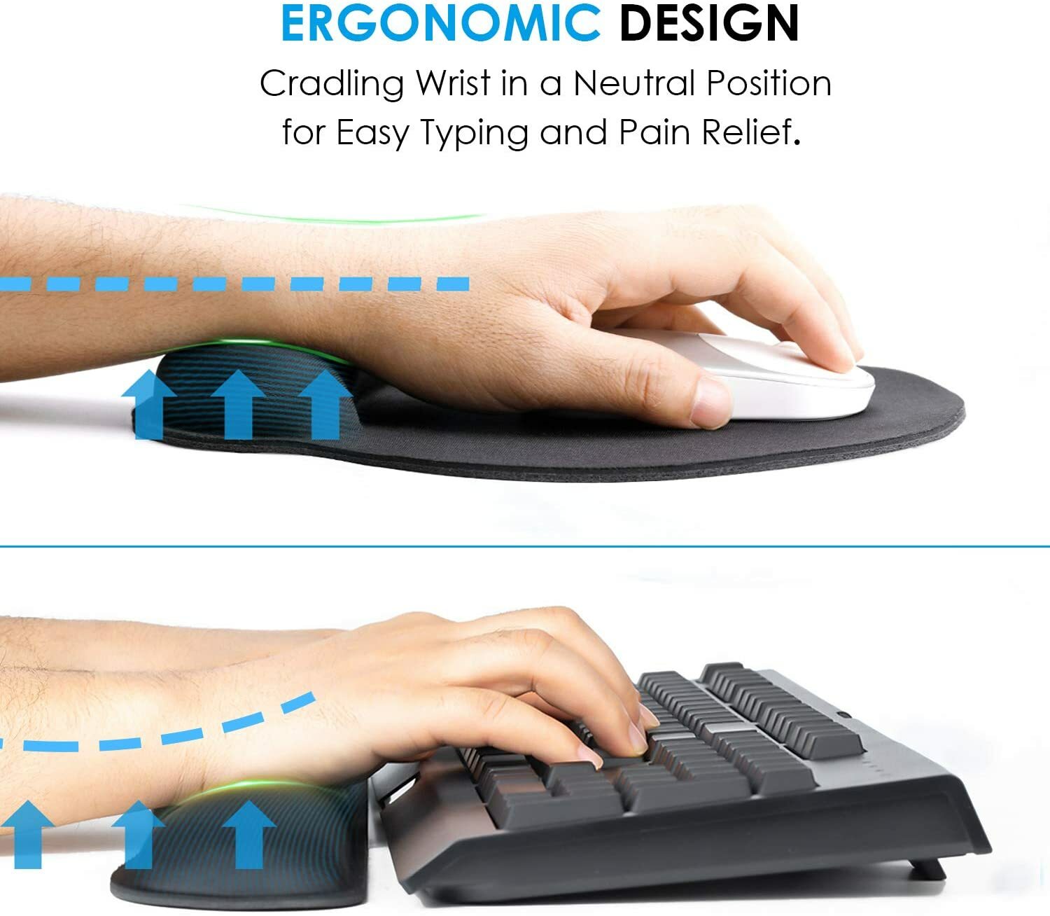 PC Mousepad Ergonomic Comfortable Mat With Wrist Rest Support Non Slip Blue