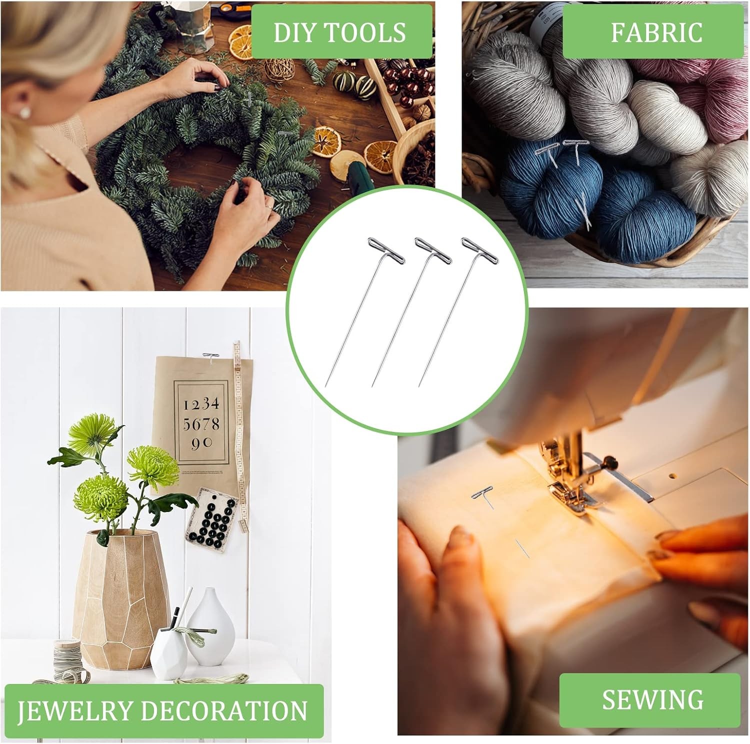 T Pins, 100Pack 1.5 inch Wig Pin, Stainless Steel T-pins for Blocking Knitting,