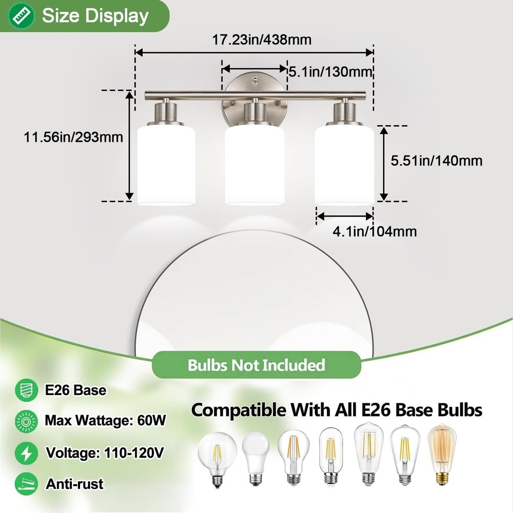 Versatile Reversible Mount Vanity Light in Brushed Nickel