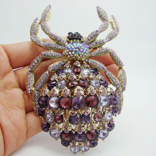 Large Vintage Style Purple Rhinestone Crystal Spider Animal Brooch Pin Pendant